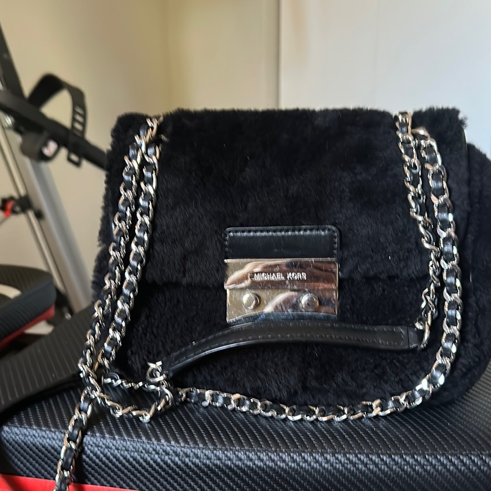Michael Kors Black Faux Fur Chain Bag